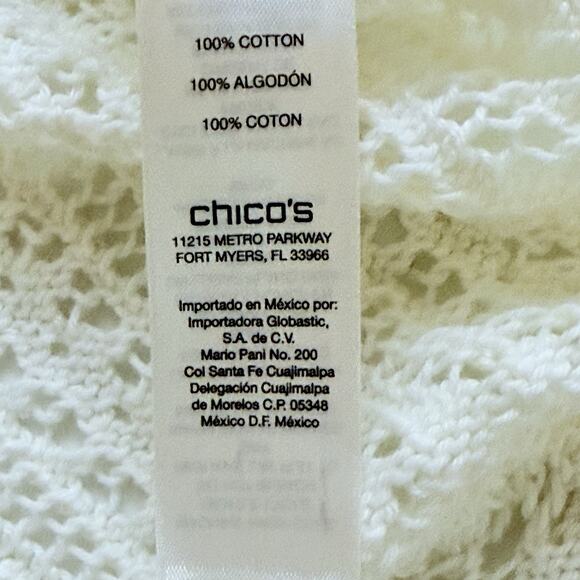 Chicos Cardigan Sweater 1 (Medium) Cream Ivory Open Knit Boho Western Crochet - Picture 7 of 8